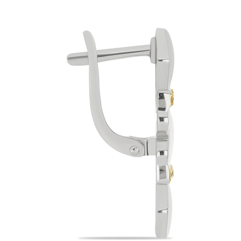 Stříbro 925/1000 - Náušnice se Žlutým Diamantem - Karátové číslo: 0.12. přibližná hmotnost: 4.64 gramů