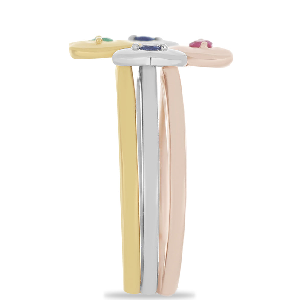 Trojbarevně pozlacené Stříbro 925/1000 - Sada s Madagaskarským Rubínem a Brazilským Smaragdem - Karátové číslo: 0.2. přibližná hmotnost: 5 gramů ( Prsten )