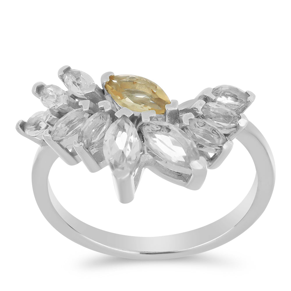 Stříbro 925/1000 - Prsten s Uralským Citrínem a Bílým Topazem - Karátové číslo: 1.38. přibližná hmotnost: 2.79 gramů