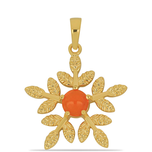 Pozlacené Stříbro 925/1000 - Přívěsek s Ohnivě Červeným Opálem z Lega Dembi - Karátové číslo: 0.55. přibližná hmotnost: 2.98 gramů