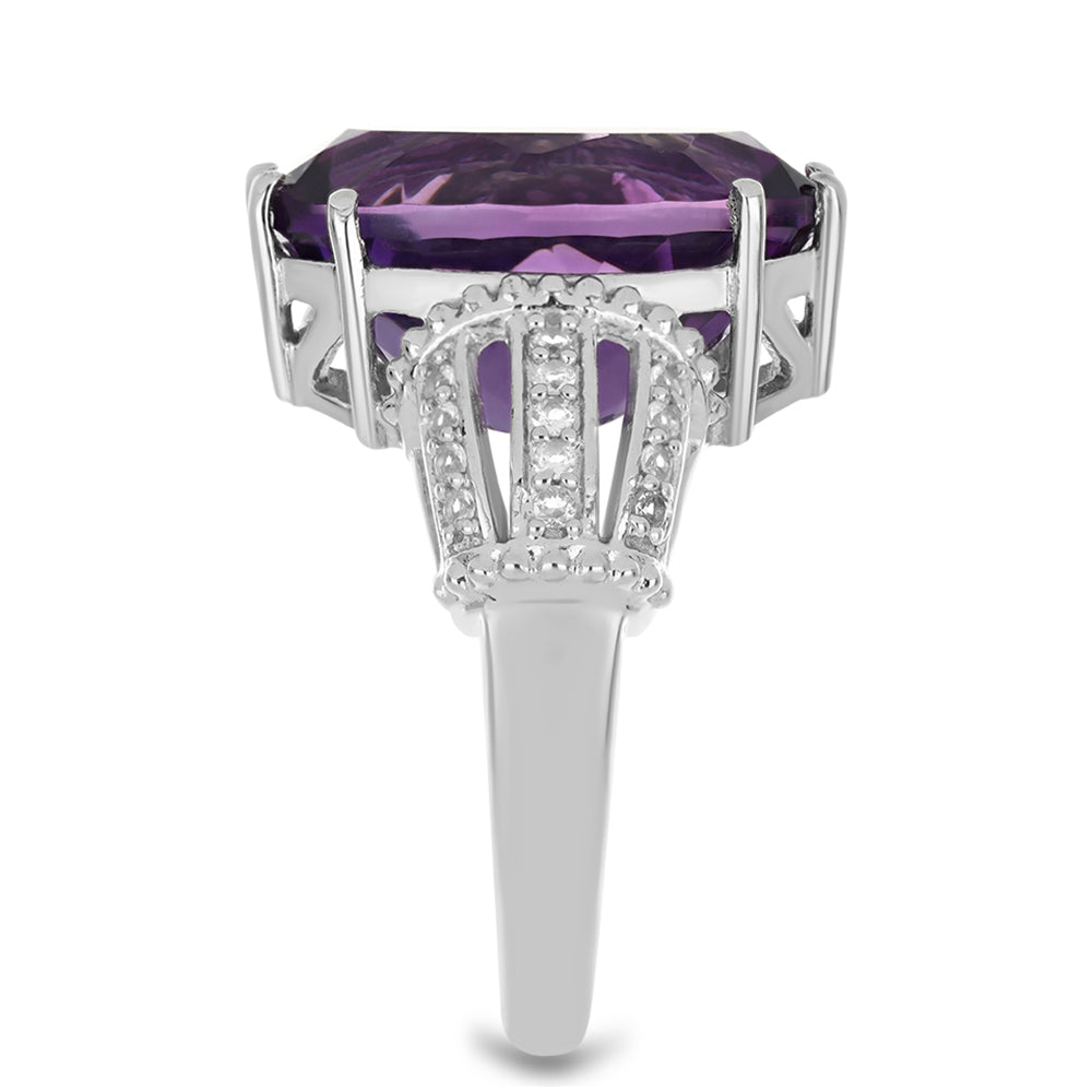 Stříbro 925/1000 - Prsten s Ametystem z Vera Cruz a Bílým Topazem - Karátové číslo: 8.43. přibližná hmotnost: 7.12 gramů