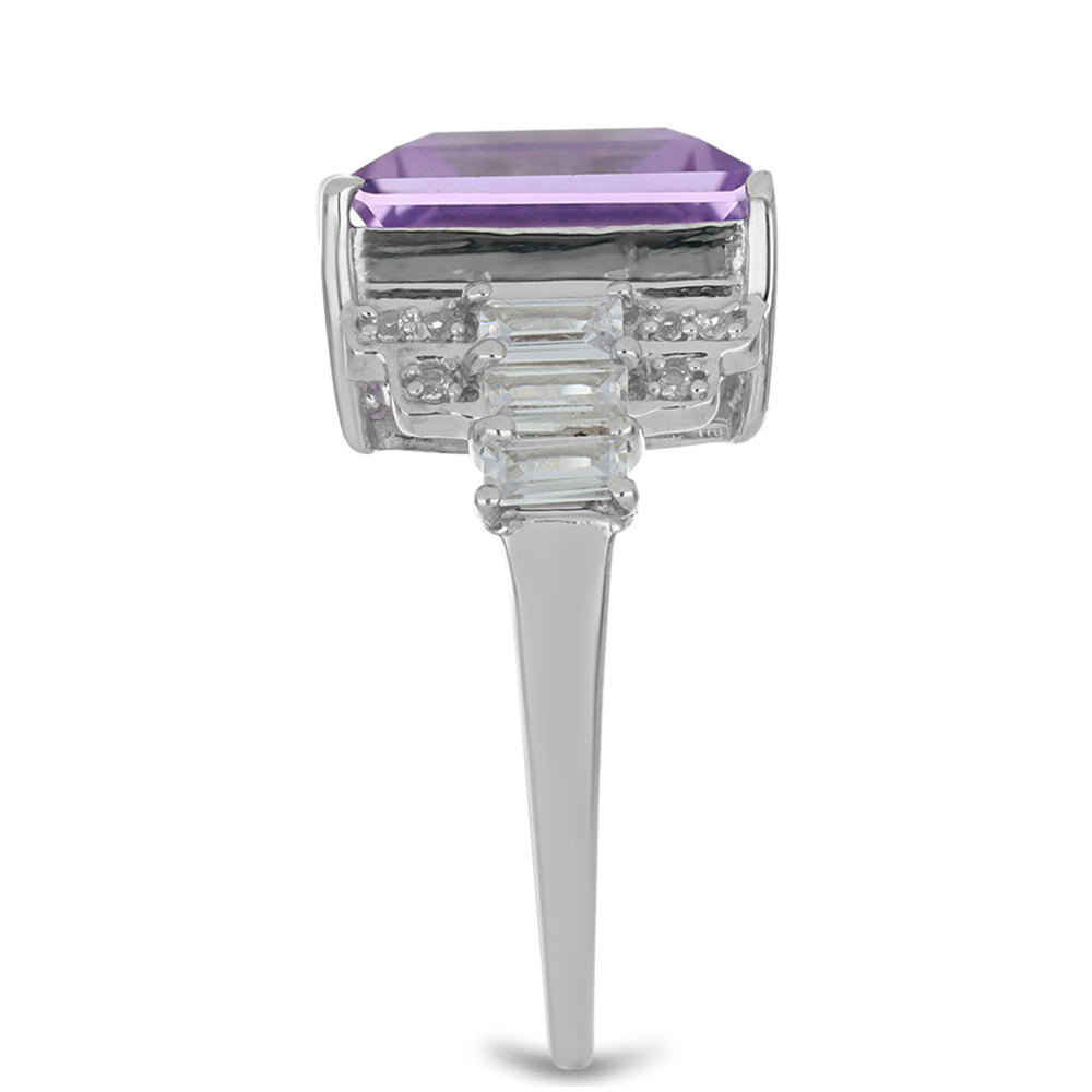 Stříbro 925/1000 - Prsten s Ametystem z Vera Cruz a Bílým Topazem - Karátové číslo: 8.23. přibližná hmotnost: 5.63 gramů