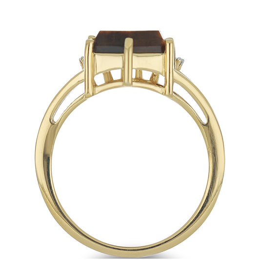 Pozlacené stříbro 925/1000 Prsten s Tygřím Okem a Bílým Topazem - Karátové číslo: 2.7. přibližná hmotnost: 3.39 gramů