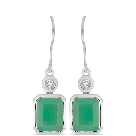 Stříbro 925/1000 - Náušnice s Brazilským Smaragdem a Bílým Topazem - Karátové číslo: 6.32. přibližná hmotnost: 4.19 gramů