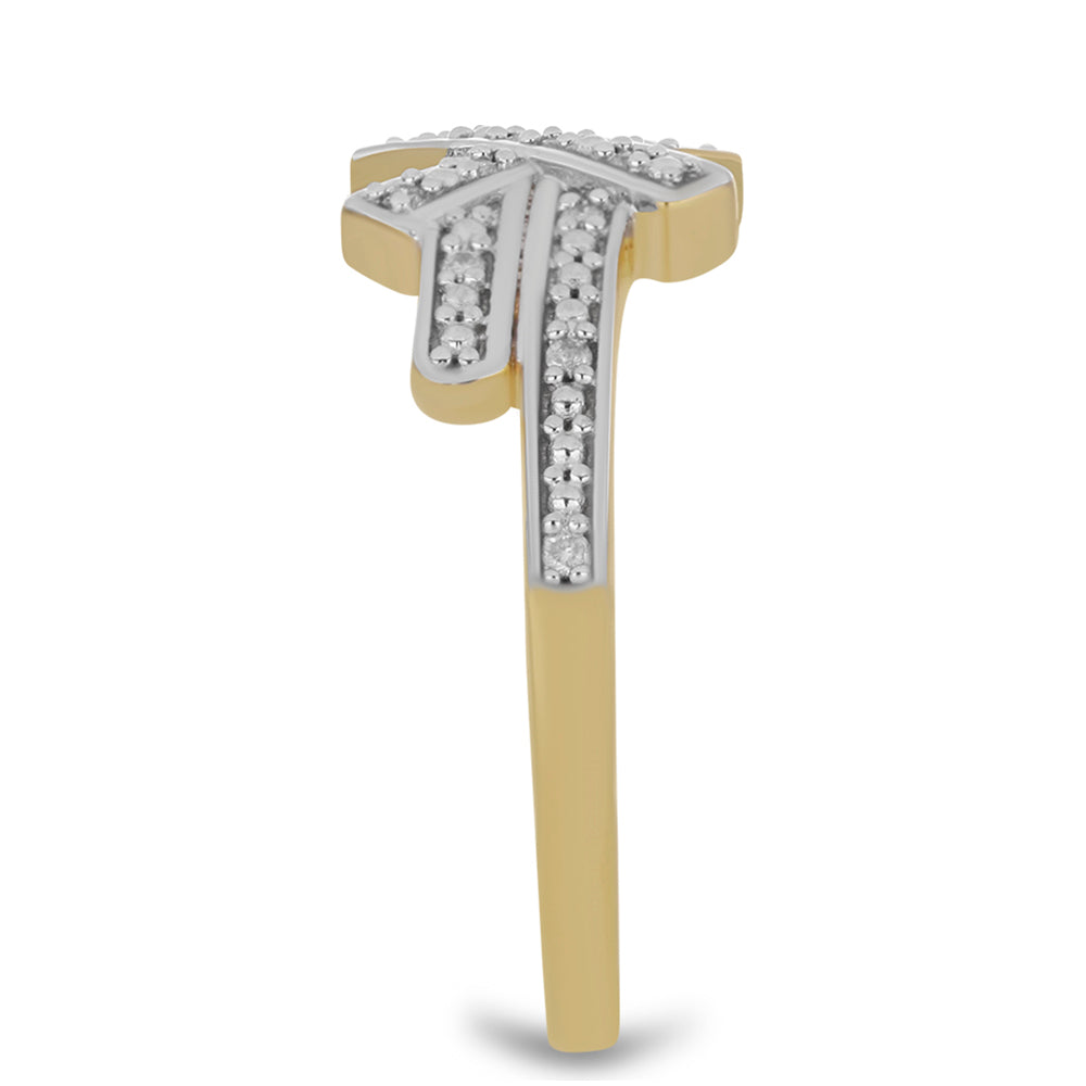 Pozlacené Stříbro 925/1000 - Prsten s Bílým Diamantem - Karátové číslo: 0.12. přibližná hmotnost: 3.41 gramů