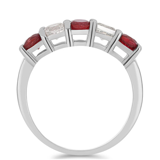 Stříbro 925/1000 Prsten s Madagaskarským Rubínem a Bílým Topazem - Karátové číslo: 1.92. přibližná hmotnost: 2.95 gramů