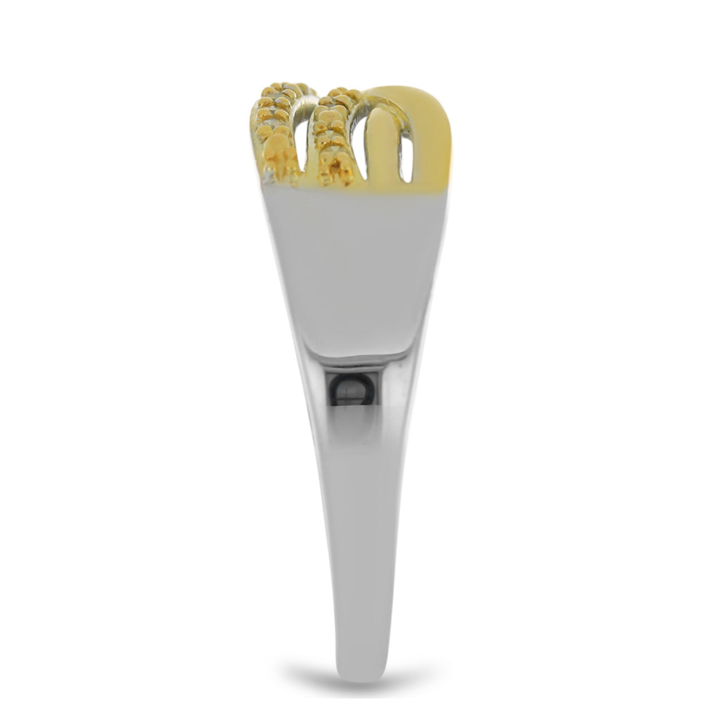 Pozlacený Stříbro 925/1000 - Prsten se Žlutým Diamantem - Karátové číslo: 0.14. přibližná hmotnost: 3.21 gramů