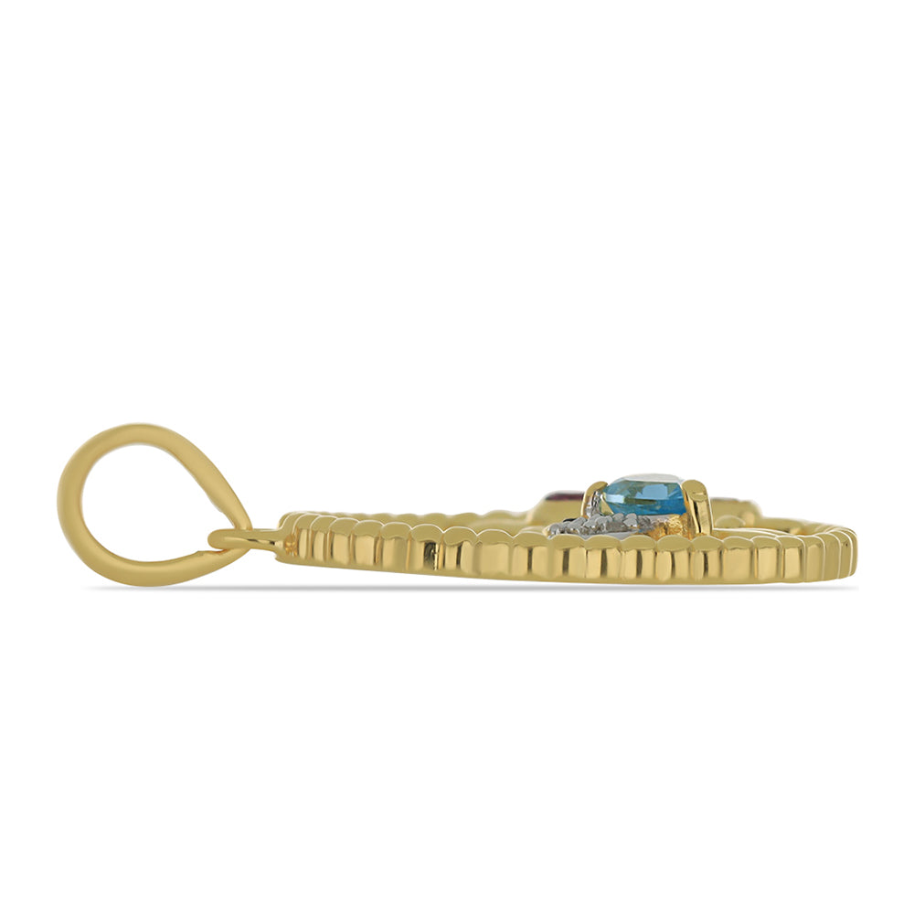 Pozlacené Stříbro 925/1000 - Přívěsek s Rhodolitovým Granátem z Minas Moatize a Uralským Citrínem - Karátové číslo: 0.34. přibližná hmotnost: 2.68 gramů