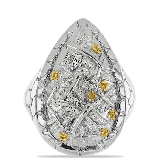 Pozlacený Stříbro 925/1000 - Prsten s Uralským Citrínem - Karátové číslo: 0.06. přibližná hmotnost: 13.73 gramů