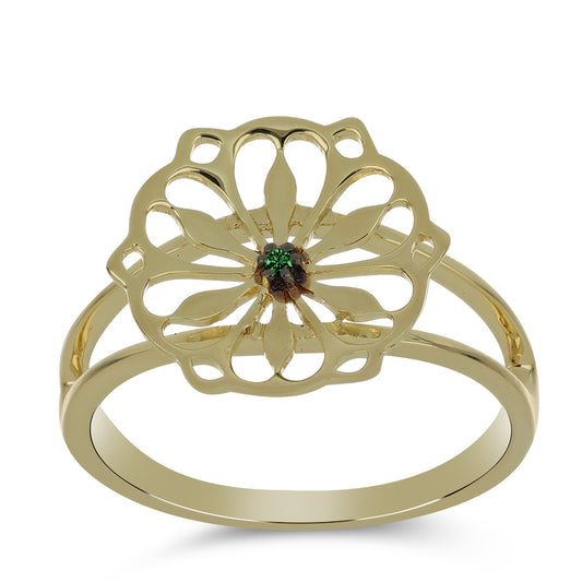 Pozlacené Stříbro 925/1000 - Prsten se Zeleným Diamantem - Karátové číslo: 0.01. přibližná hmotnost: 2.93 gramů