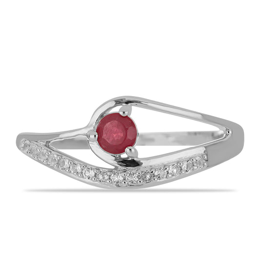 Stříbro 925/1000 - Prsten s Madagaskarským Rubínem a Bílým Topazem - Karátové číslo: 0.54. přibližná hmotnost: 2.61 gramů