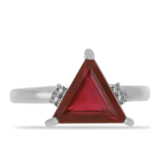 Stříbro 925/1000 Prsten s Madagaskarským Rubínem a Bílým Topazem - Karátové číslo: 3.56. přibližná hmotnost: 3.3 gramů