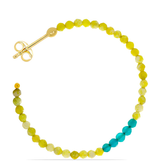 Pozlacené Stříbro 925/1000 - Náušnice se Žlutým Serpentinem a etiopským Paraiba modrým opálem - Karátové číslo: 13.7. přibližná hmotnost: 4.39 gramů