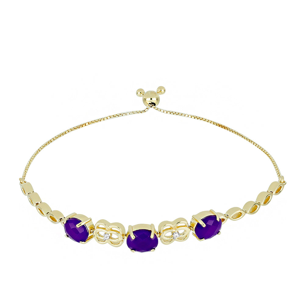 Pozlacený Stříbrný Náramek s Purpurovým Achátem a Bílým Topazem