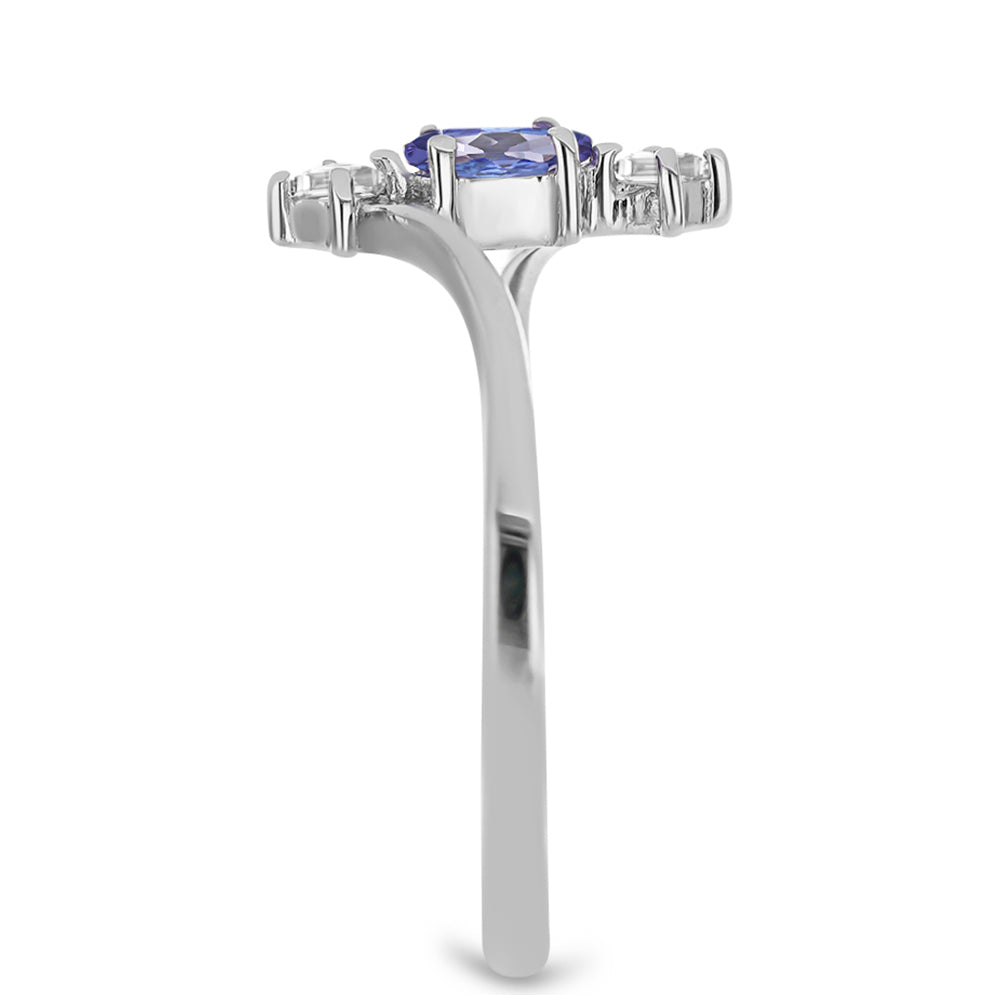 Stříbro 925/1000 - Sada s Tanzanitem a Bílým Topazem - Karátové číslo: 0.98. přibližná hmotnost: 2.95 gramů ( Náušnice+Prsten )