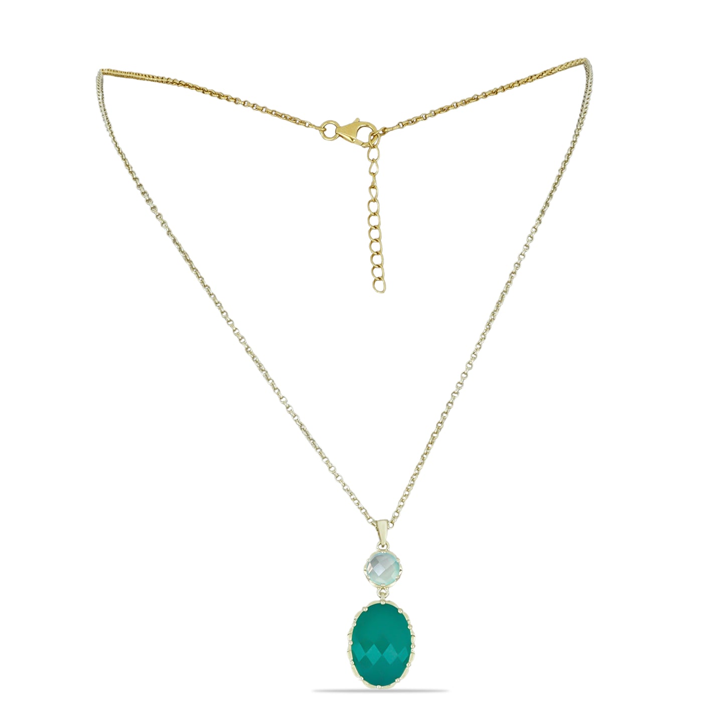 Pozlacený Stříbrný Náhrdelník se Zeleným Chalcedonem a Modrým Chalcedonem