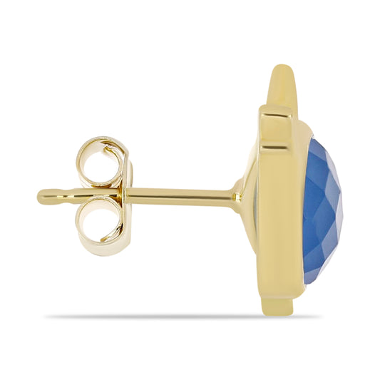 Pozlacené Stříbro 925/1000 - Náušnice s Modrým Chalcedonem - Karátové číslo: 3.51. přibližná hmotnost: 3.38 gramů