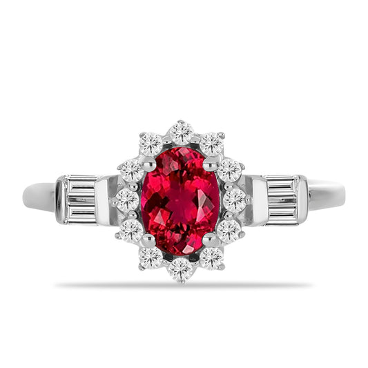 Stříbro 925/1000 - Prsten s Cruizero Rubelitem a Bílým Zirkonem - Karátové číslo: 1.25. přibližná hmotnost: 2.78 gramů