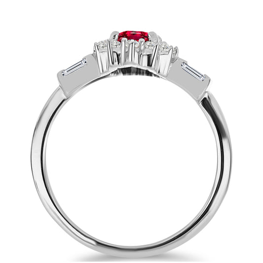 Stříbro 925/1000 - Prsten s Cruizero Rubelitem a Bílým Zirkonem - Karátové číslo: 1.25. přibližná hmotnost: 2.78 gramů