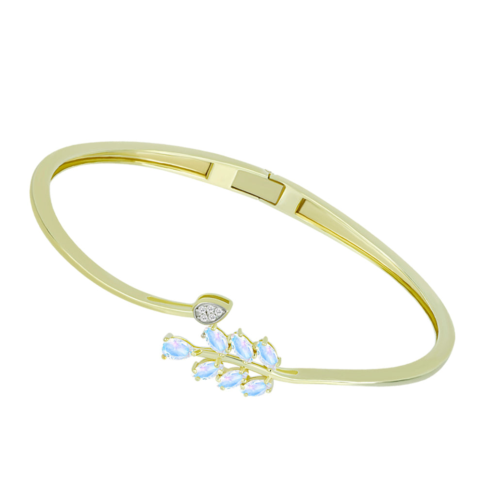 Pozlacené stříbro 925/1000 Náramek s Duhovým Měsíčním Kamenem a Bílým Topazem - Karátové číslo: 1.06. přibližná hmotnost: 14.75 gramů