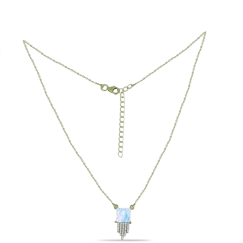 Pozlacený Stříbrný Náhrdelník s Duhovým Měsíčním Kamenem a Bílým Topazem