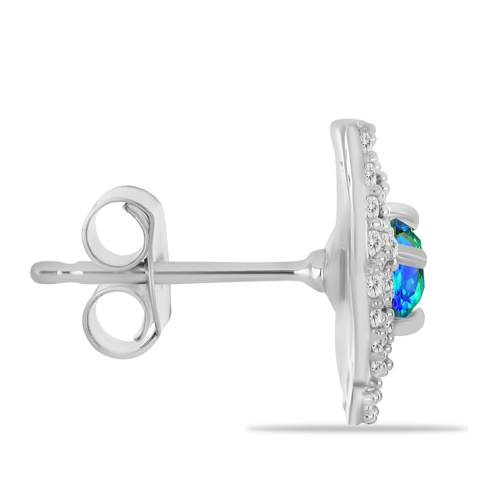 Stříbrné Náušnice s Pavím Křemenem a Bílým Topazem