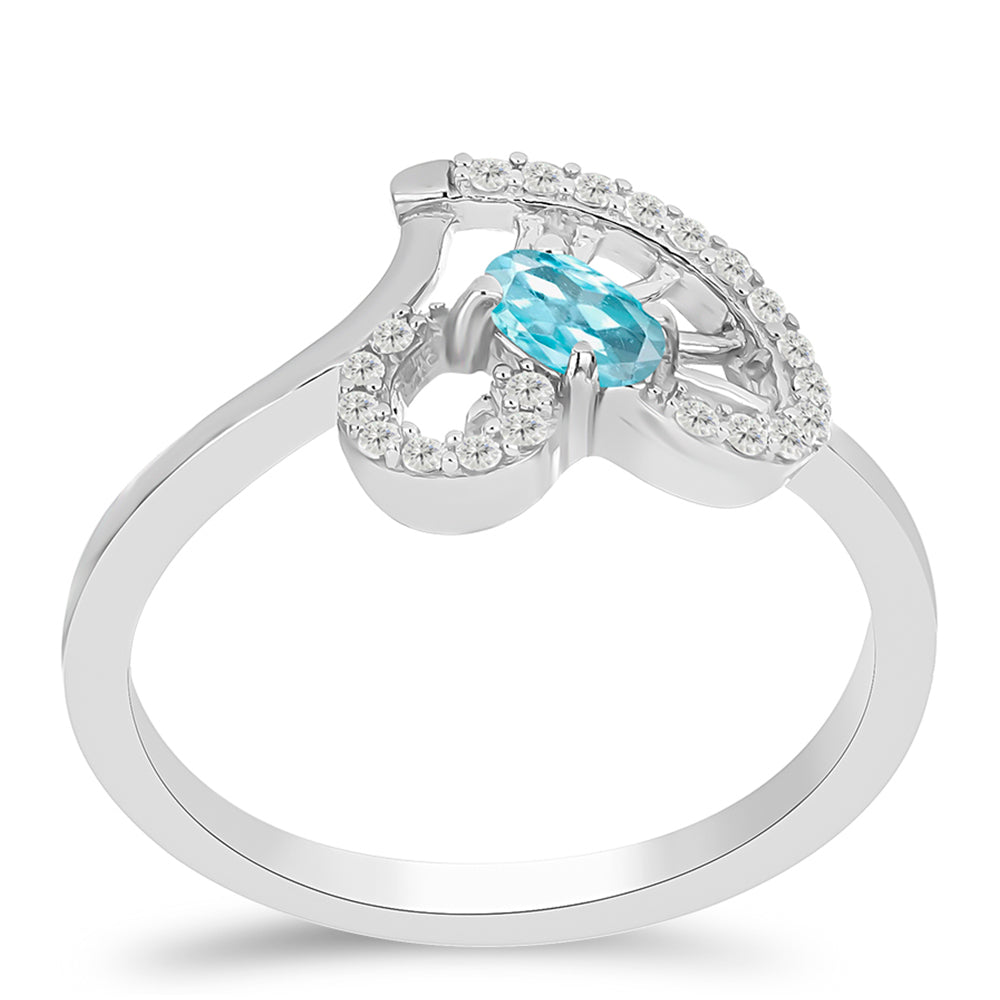 Stříbrný Prsten s Nebesky Modrým Apatitem a Bílým Topazem