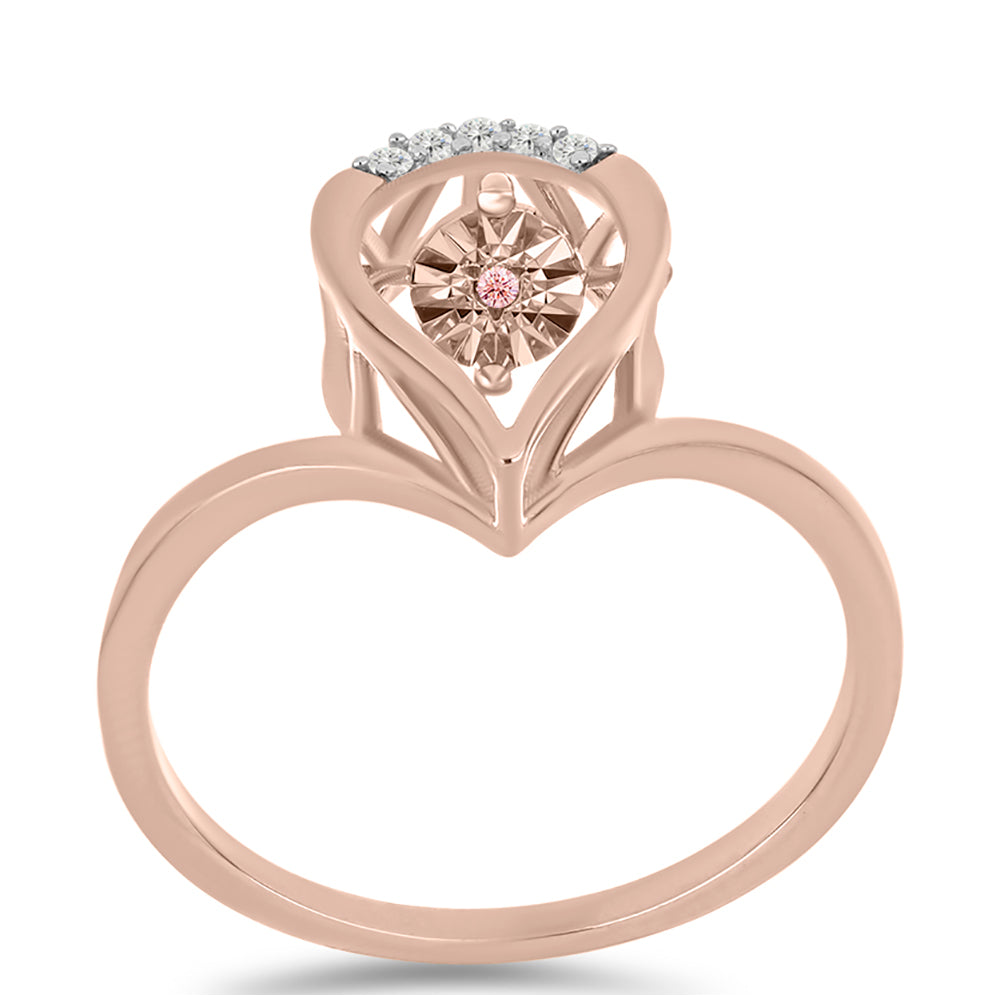 Růžově pozlacené Stříbro 925/1000 - Prsten s Růžový Tančící Diamantem a Bílým Topazem - Karátové číslo: 0.05. přibližná hmotnost: 2.53 gramů