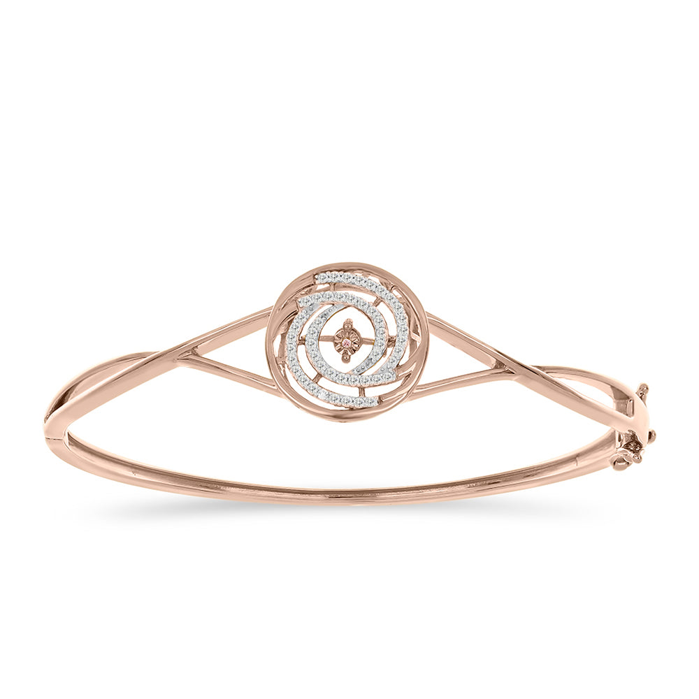 Růžovým Zlatem Pozlacený Stříbrný Náramek s Růžový Tančící Diamantem a Bílým Topazem