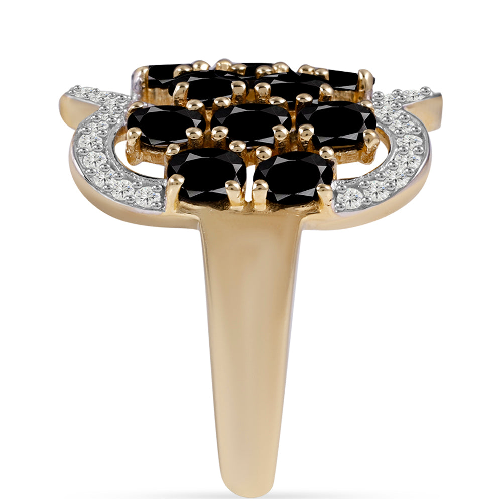 Pozlacený Stříbrný Prsten s Černým Turmalínem z Pelmadulla a Bílým Topazem