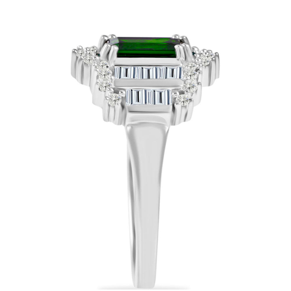 Stříbrný Prsten s Chromovým Diopsidem a Brazilským Smaragdem