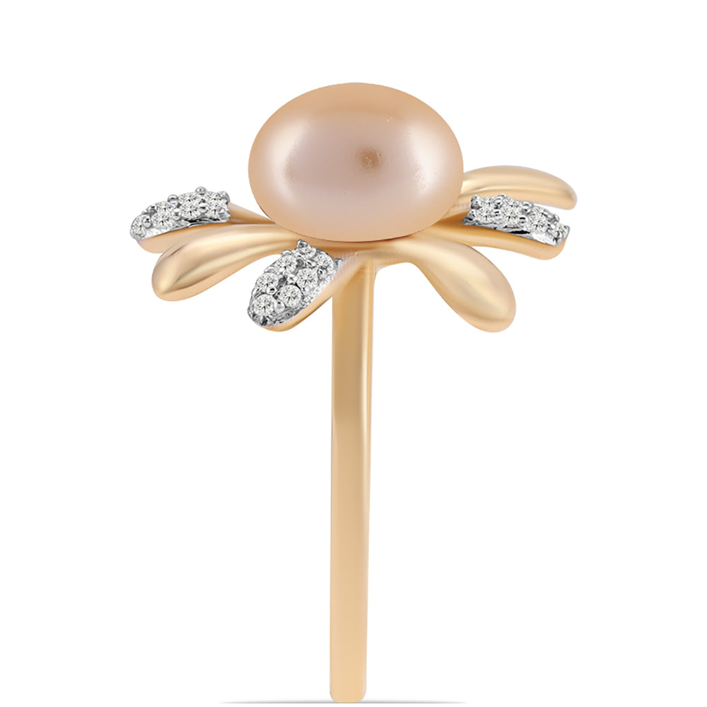 Pozlacené Stříbro 925/1000 - Prsten se Zlatou Sladkovodní Perlou a Bílým Topazem - Karátové číslo: 4.77. přibližná hmotnost: 4.71 gramů