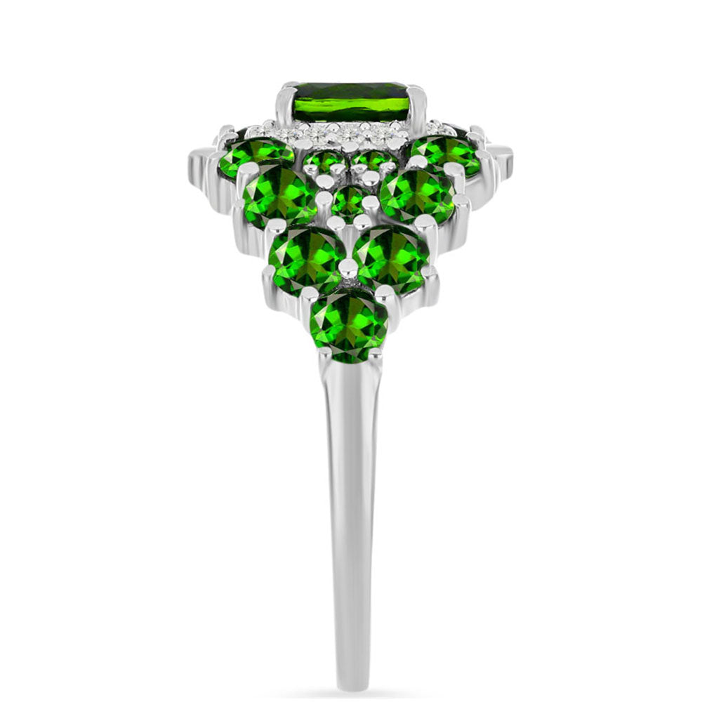 Stříbrný Prsten s Chromovým Diopsidem a Bílým Topazem
