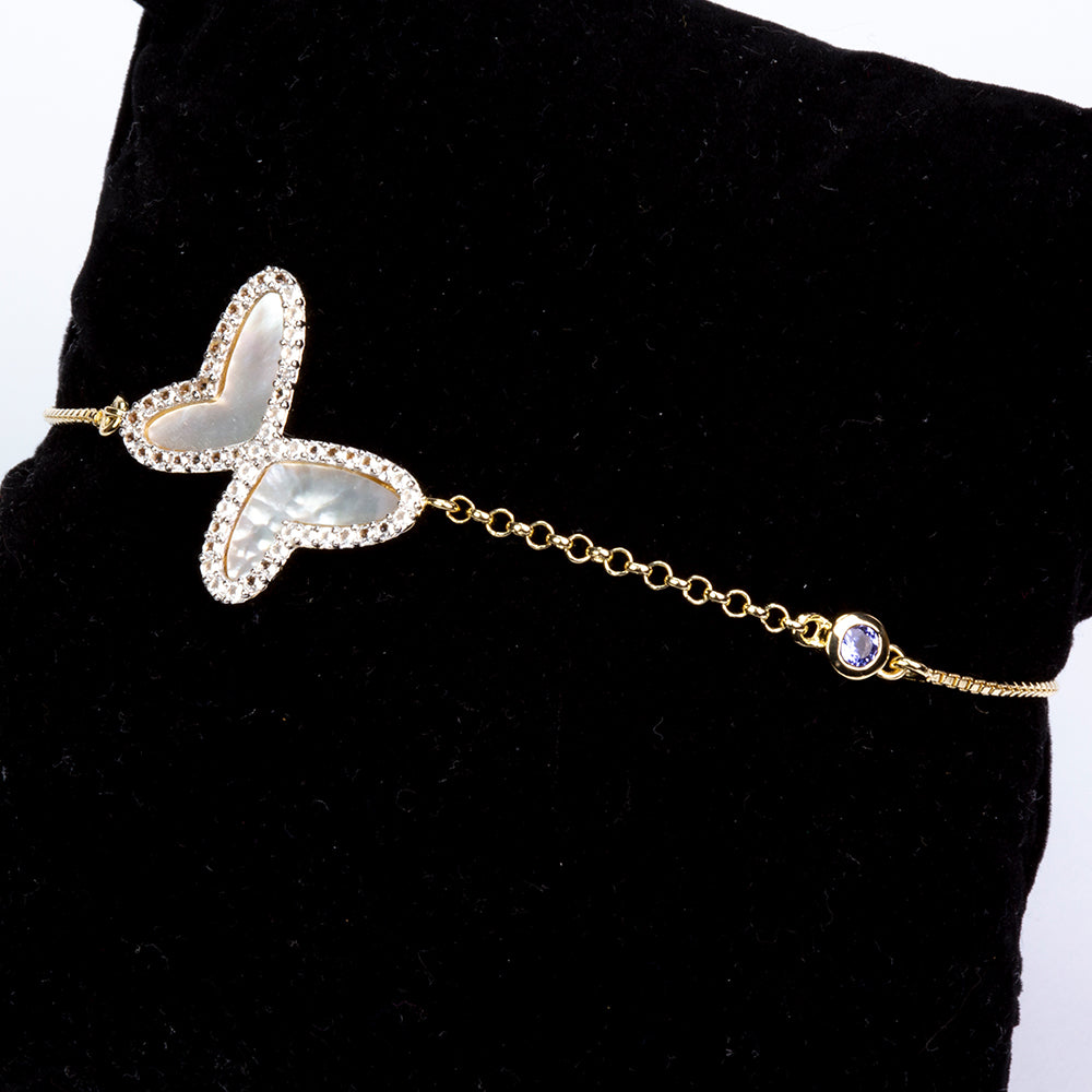 Pozlacený Stříbrný Náramek s AAA Tanzanitem a Lasturou