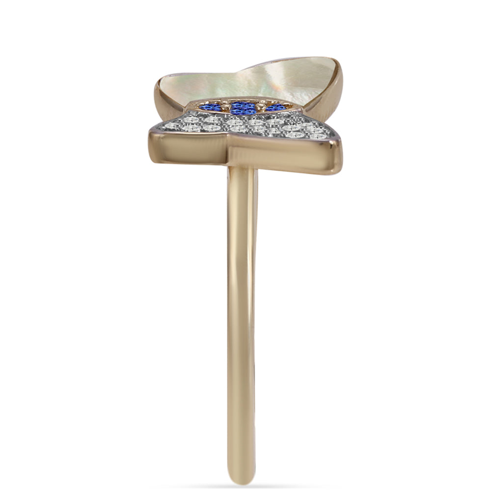 Pozlacený Stříbrný Prsten s AAA Tanzanitem a Lasturou