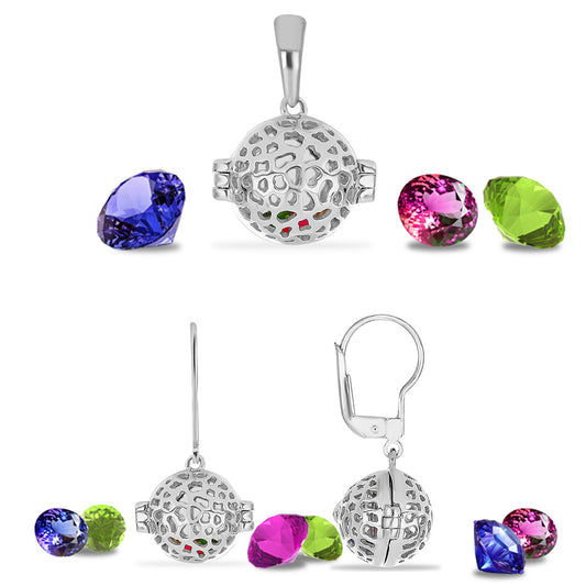 Stříbro 925/1000 - Sada s AAA Tanzanitem a Chromovým Diopsidem - Karátové číslo: 0.86. přibližná hmotnost: 10.03 gramů ( Náušnice+Přívěsek )