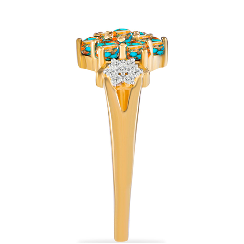 Pozlacené stříbro 925/1000 Prsten s Ústřicovým Tyrkysem a Bílým Topazem - Karátové číslo: 1.23. přibližná hmotnost: 3.59 gramů