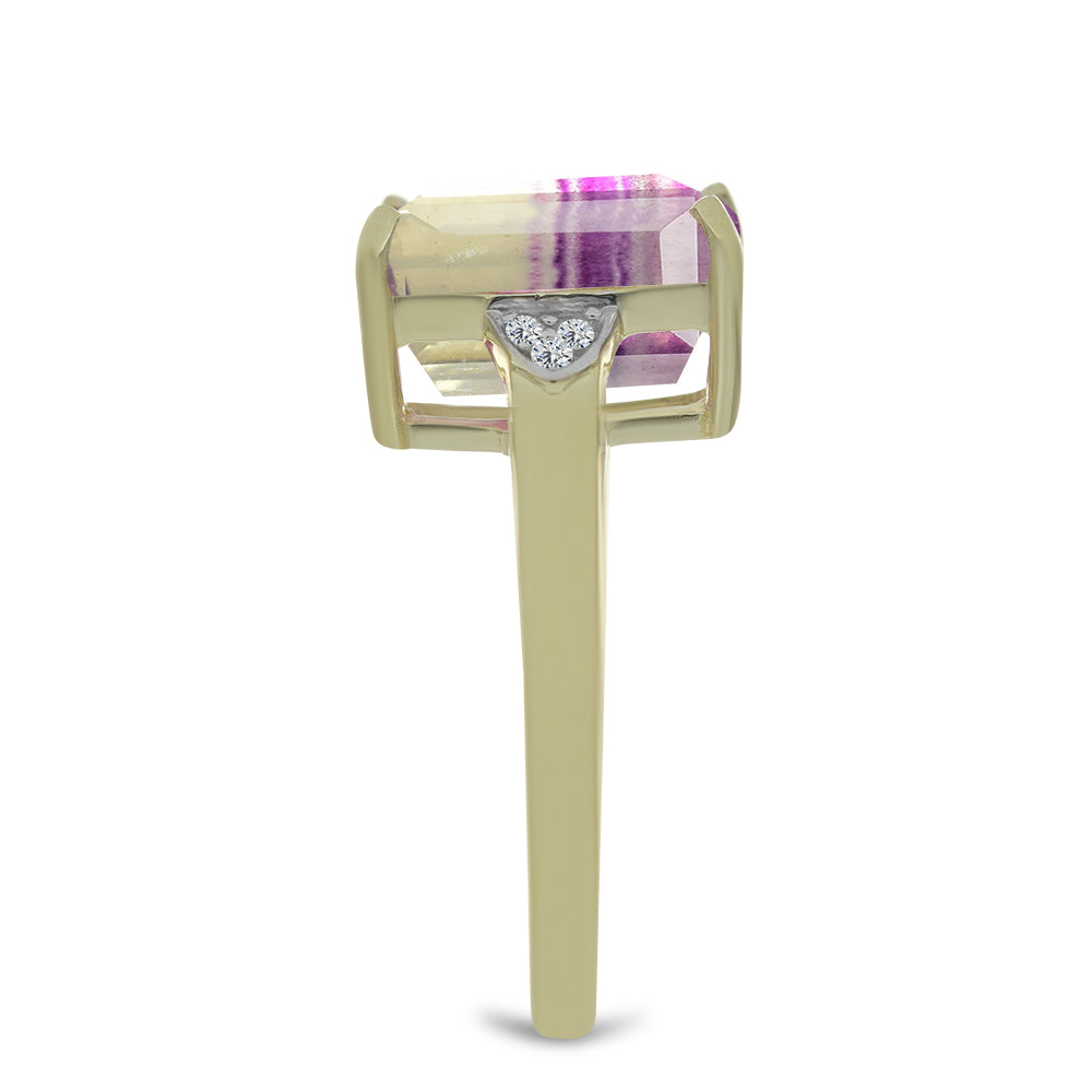 Pozlacený Stříbrný Prsten s Růžovým Fluoritem a Bílým Topazem