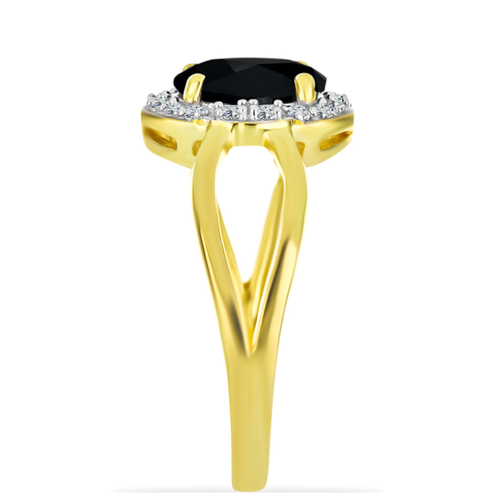 Pozlacený Stříbrný Prsten s Černým Onyxem a Bílým Topazem