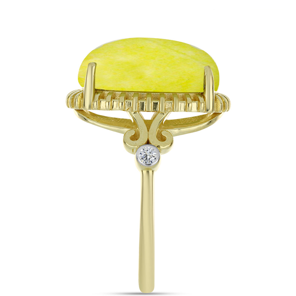 Pozlacené stříbro 925/1000 Prsten se Žlutým Serpentinem a Bílým Topazem - Karátové číslo: 10.17. přibližná hmotnost: 6.17 gramů