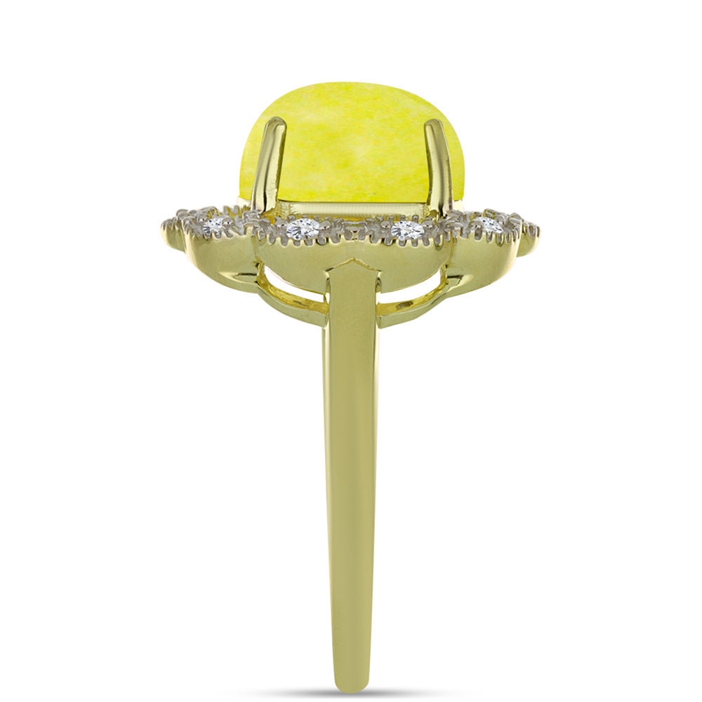 Pozlacený Stříbrný Prsten se Žlutým Serpentinem a Bílým Topazem