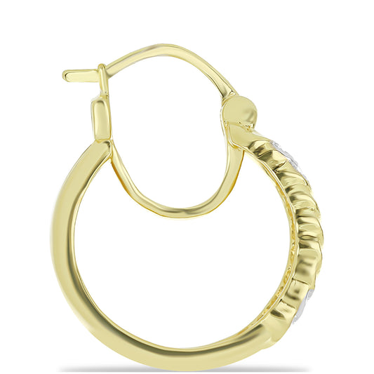 Pozlacené Stříbro 925/1000 - Náušnice s Champagne Diamantem a Bílým Diamantem - Karátové číslo: 0.1. přibližná hmotnost: 6.81 gramů