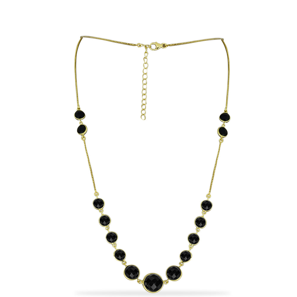 Pozlacené Stříbro 925/1000 - Náhrdelník s Černým Onyxem - Karátové číslo: 16.59. přibližná hmotnost: 6.91 gramů