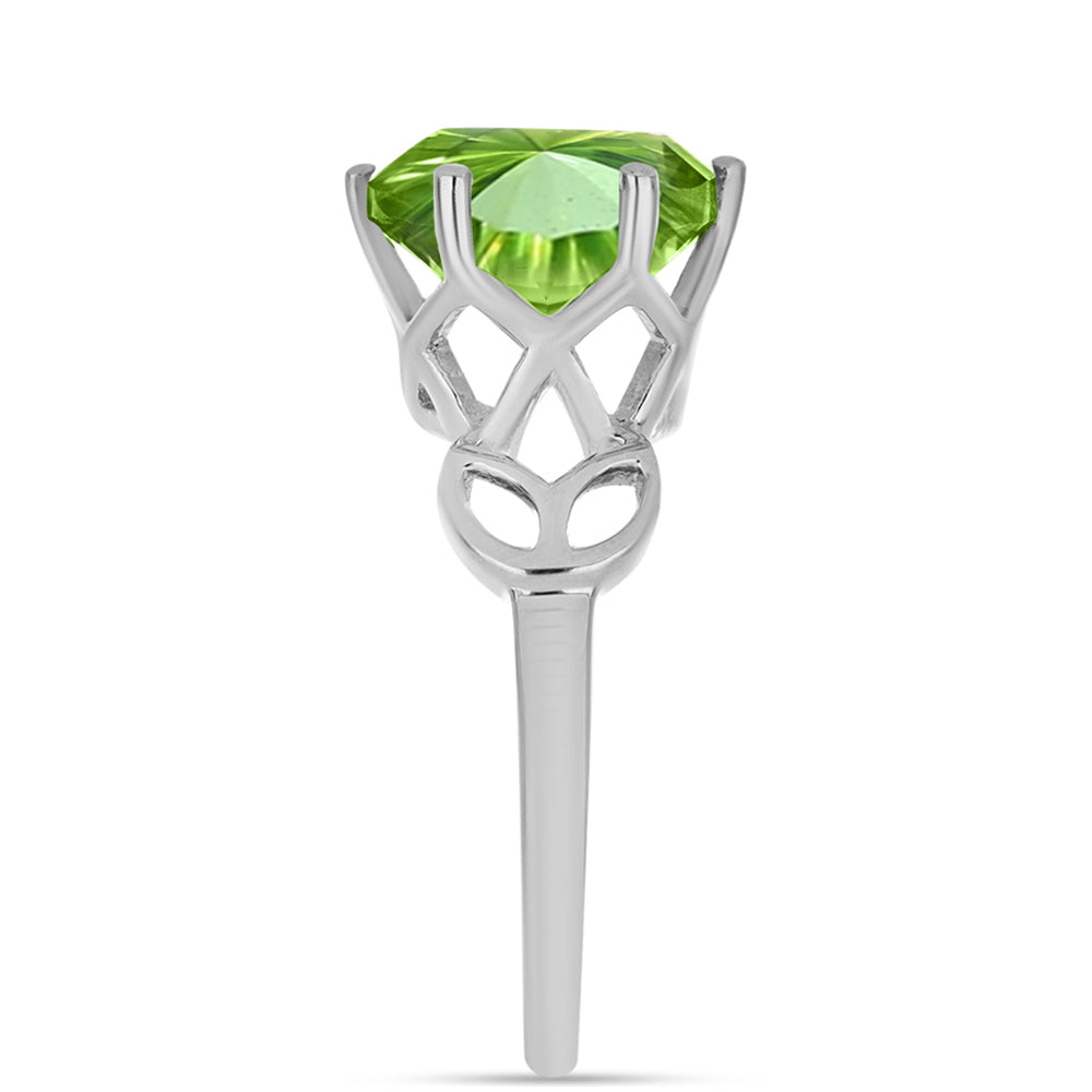 Stříbro 925/1000 Prsten s Kapradinově Zeleným Křemenem - Karátové číslo: 3.44. přibližná hmotnost: 3.25 gramů