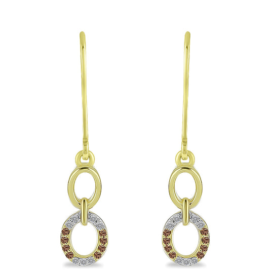 Pozlacené Stříbro 925/1000 - Náušnice s Champagne Diamantem a Bílým Diamantem - Karátové číslo: 0.21. přibližná hmotnost: 2.51 gramů