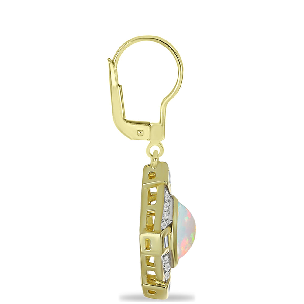 Pozlacené Stříbrné Náušnice s Welo opálem a Bílým Topazem