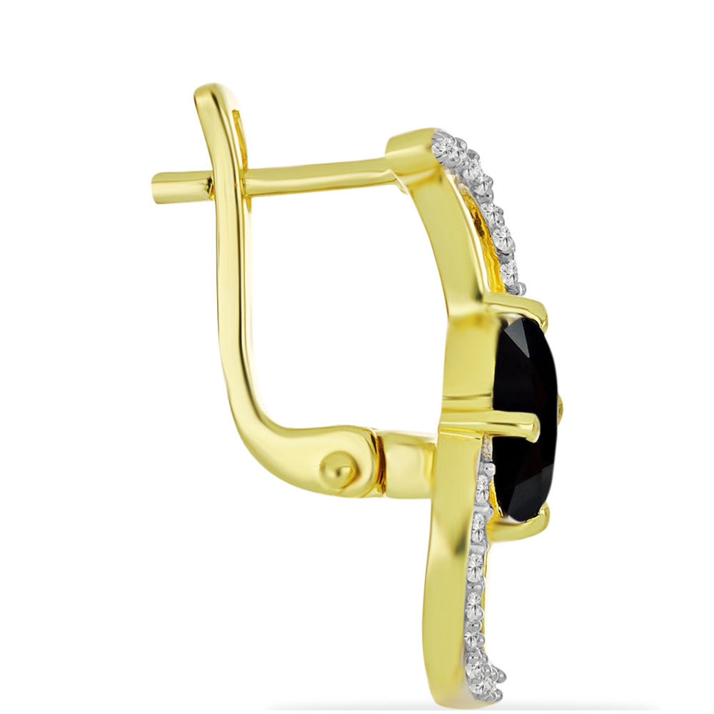 Pozlacené Stříbrné Náušnice s Černým Onyxem a Bílým Topazem