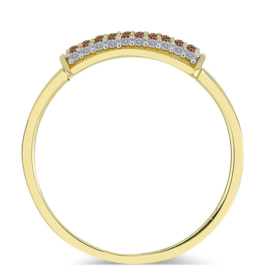 Pozlacené Stříbro 925/1000 - Prsten s Champagne Diamantem a Bílým Diamantem - Karátové číslo: 0.32. přibližná hmotnost: 2.59 gramů