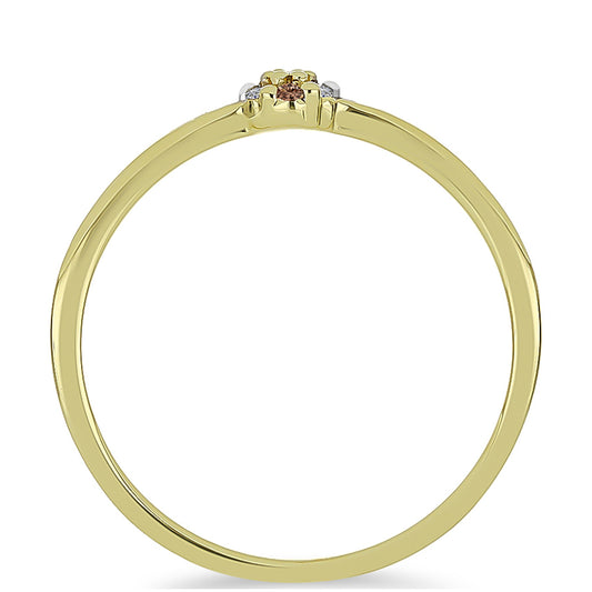 Pozlacené Stříbro 925/1000 - Prsten s Champagne Diamantem a Bílým Diamantem - Karátové číslo: 0.08. přibližná hmotnost: 1.81 gramů