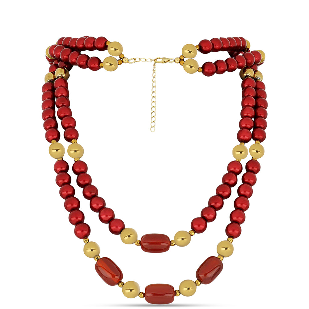 Pozlacené Stříbro 925/1000 - Náhrdelník s Červená sladkovodní Perlou - Karátové číslo: 413.12. přibližná hmotnost: 83.62 gramů